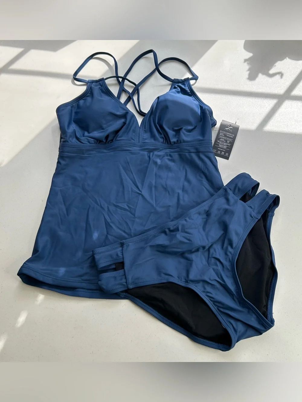 Bikinx Tankini Bikini Set Navy Blue Medium V Neck New